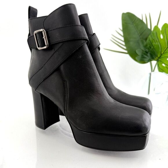 Jeffrey Campbell Amuse Black Platform Zip Bootie Leather Size 10 Chunky Y2K - Picture 1 of 16